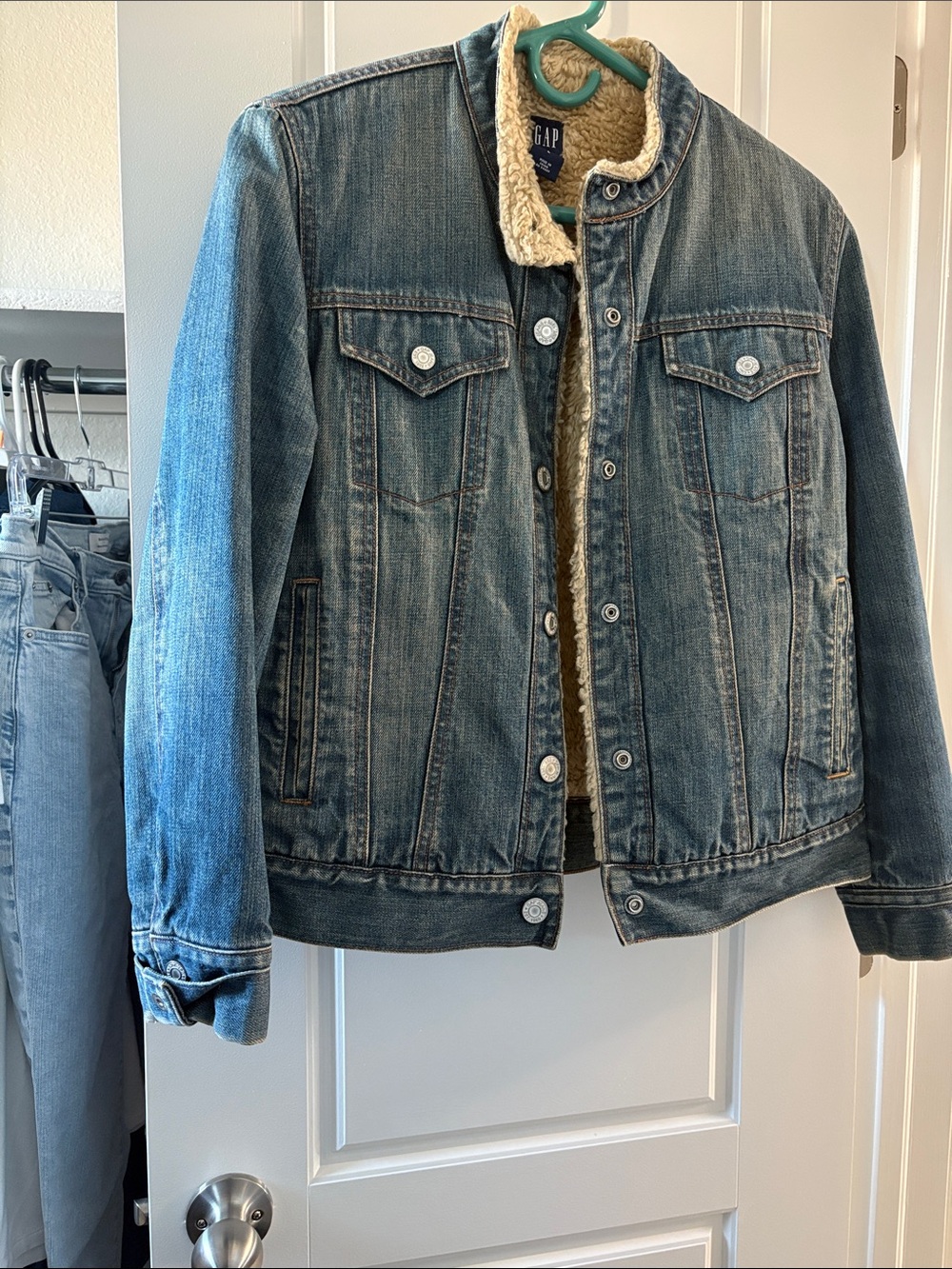 GAP Blue Denim Sherpa Jacket with Cream Lining